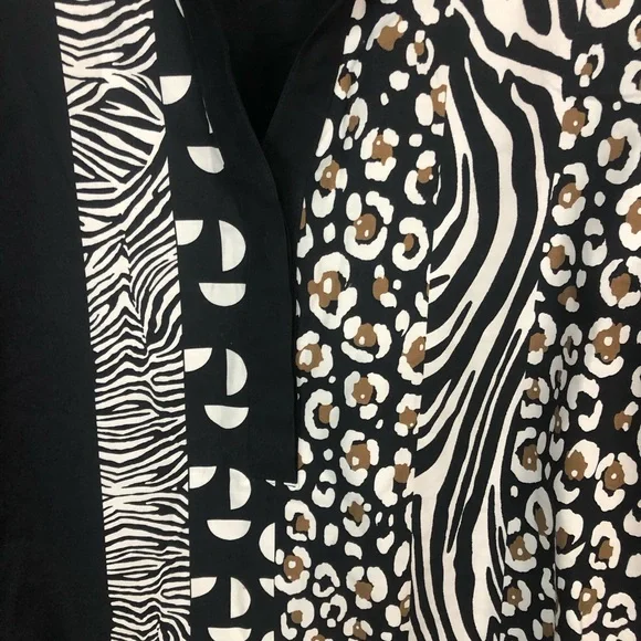 Chico’s Tunic Blouse 3/4 French Cuffs Patchwork Side Slit Animal Print Zebra - Picture 3 of 9